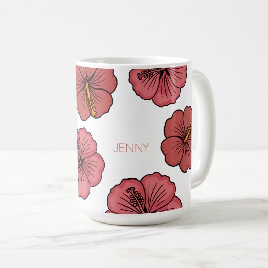 Personalisiertes Muster tropischer Hibiskus Kaffeetasse (VorderseiteRechts)