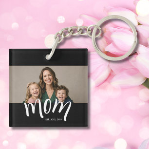 Personalisiertes Mutter-Foto-Jahr Gegründet Modern Schlüsselanhänger