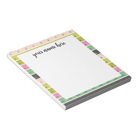 Personalisiertes Nähmessband Notizblock (angewinkelt)