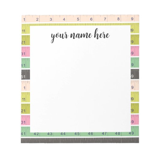 Personalisiertes Nähmessband Notizblock (Vorderseite)