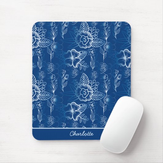 Personalisiertes, nahtloses Blumenmuster weiß - bl Mousepad (Mit Mouse)