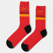 Personalisiertes Name Rot Orange Band Rot Socken (Linkes Detail)