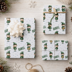 Personalisiertes Namen-Elfen-Weihnachten Geschenkpapier Set