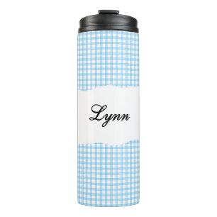Personalisiertes Namens Blau Gingham-Muster Thermosbecher