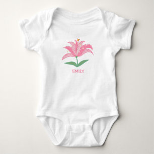 Personalisiertes Namens-Rosa-Lilien-Blumen-Babysui Baby Strampler
