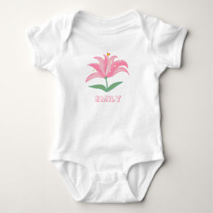 Personalisiertes Namens-T-Shirt mit rosa Lilienblu Baby Strampler