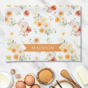 Personalisiertes Namens-Wasserfarben-Sonnenblumen- Geschirrtuch