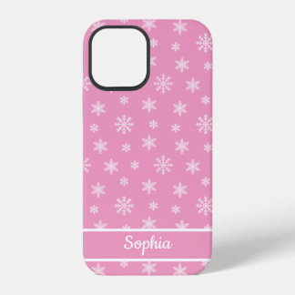 Personalisiertes Namensdesign mit rosa Schneeflock iPhone 12 Hülle