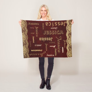 Personalisiertes Namensgoldtypographie-Rot Fleecedecke