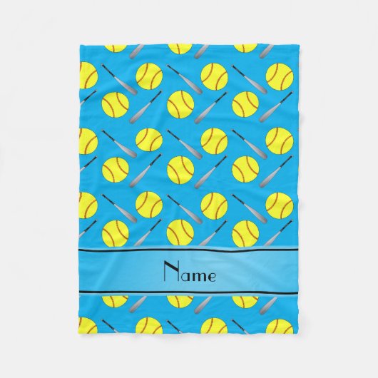 Personalisiertes Namenshimmelblau Softballmuster Fleecedecke (Vorderseite)