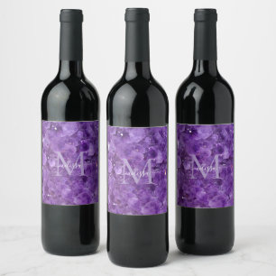 Personalisiertes Namensmonogramm mit Amethyst-Gebu Weinetikett