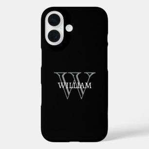 Personalisiertes Namensmonogramm schwarz und grau iPhone 16 Hülle