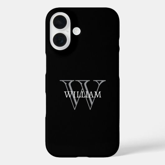 Personalisiertes Namensmonogramm schwarz und grau Case-Mate iPhone Hülle (Rückseite)