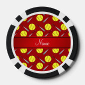 Personalisiertes Namensrotes Softballmuster Pokerchips (Rückseite)