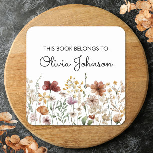 Personalisiertes Namensschild 'Pretty Wildflower' Quadratischer Aufkleber
