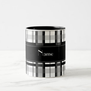 Personalisiertes Namensschwarzweiss-kariertes Zweifarbige Tasse