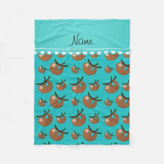 Personalisiertes Namenstürkis Slothmuster Fleecedecke (Vorderseite)