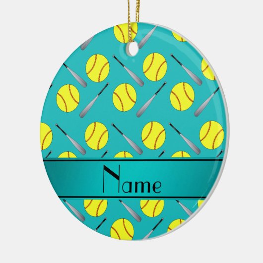 Personalisiertes Namenstürkis Softballmuster Keramikornament (Links)