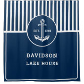 Personalisiertes Nautic Navy Blue Willkommen bei A Duschvorhang (Vorderseite)