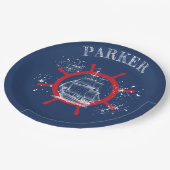 Personalisiertes Nautic Party Sailboat Blue Pappteller (Schrägansicht)