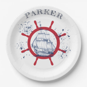 Personalisiertes Nautic Party Sailboat Pappteller