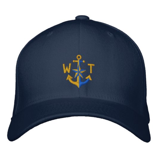 Personalisiertes Nautic Star Golden Anchor Monogra Bestickte Baseballkappe (Vorderseite)