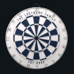 Personalisiertes Nautik-Blau und Weiß Dartscheibe<br><div class="desc">Nautical Marine blau-weiße Dartboard mit eigenem Text oben und unten. Mit einer Drehung auf dem klassischen Dartboard bietet dieses lustige Game-Board ein cremefarbenes und marineblaues Farbschema,  das mit vielen Wohngestaltungen für eine moderne Drehung gut funktioniert.</div>