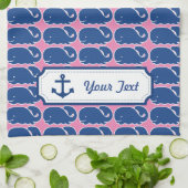 Personalisiertes nautischblauwal-Ankermuster Geschirrtuch (Gefaltet)
