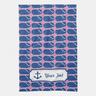 Personalisiertes nautischblauwal-Ankermuster Geschirrtuch