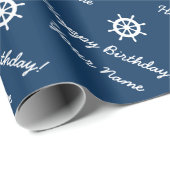 Personalisiertes nautisches Rad blau und weiß Geschenkpapier (Rolleneckpunkt)