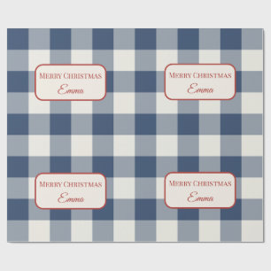 Personalisiertes Navy Blau Buffalo Check Weihnacht Geschenkpapier