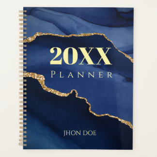 Personalisiertes Navy Blau Gold Achat Geode Monogr Planer