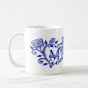 Personalisiertes Navy Blaues Florales Monogramm M Kaffeetasse