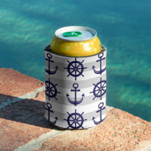 Personalisiertes Navy Blue Anchor Boat Wheel Nauti Dosenkühler
