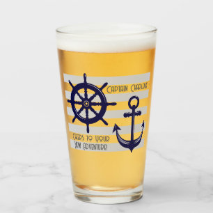 Personalisiertes Navy Blue Anchor Boat Wheel Nauti Glas