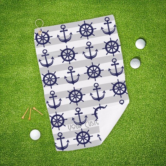 Personalisiertes Navy Blue Anchor Boat Wheel Nauti Golfhandtuch
