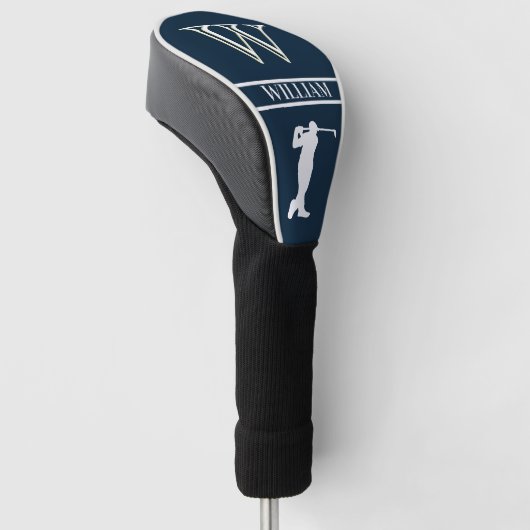 Personalisiertes Navy Blue Monogram Golf Swing Headcover (angewinkelt)