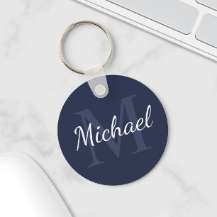 Personalisiertes Navy Blue Monogram und Name Schlüsselanhänger