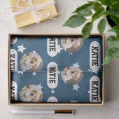Personalisiertes Navy Blue Pet Foto Star Muster Seidenpapier (Geschenk)