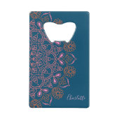 Personalisiertes Navy Blue Pink Floral Mandala Des Geldbeutel Flaschenöffner (Vorderseite)