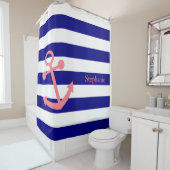 Personalisiertes Navy Blue und Blush Pink Duschvorhang (Beispiel)