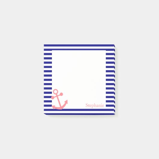 Personalisiertes Navy Blue und Blush Pink Post-it Klebezettel (Vorderseite)