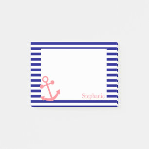 Personalisiertes Navy Blue und Blush Pink Post-it Klebezettel