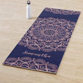 Personalisiertes Navy Blue und Rose Gold Mandala Yogamatte
