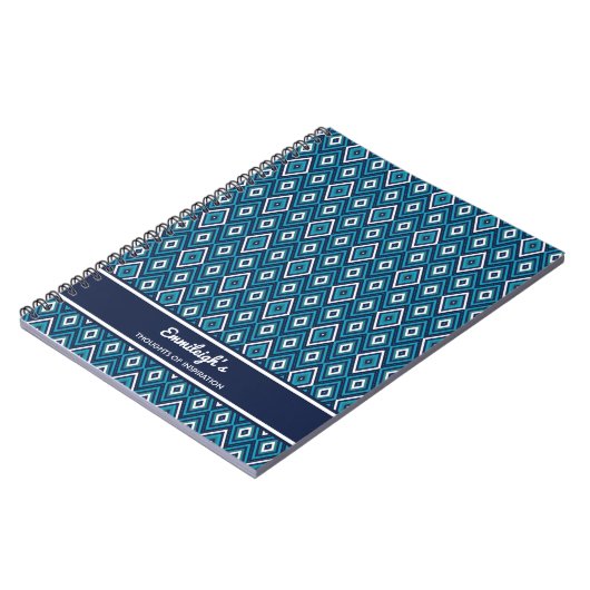 Personalisiertes Navy Blue und White Diamond Journ Notizblock (Linke Seite)