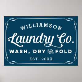 Personalisiertes Navy Blue Wäsche Wash Trockenfalt Poster