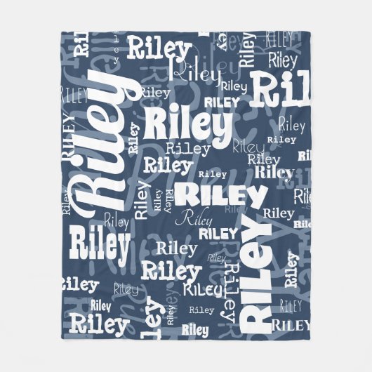 Personalisiertes Navy-Blue-White-Name-Muster Fleecedecke (Vorderseite)