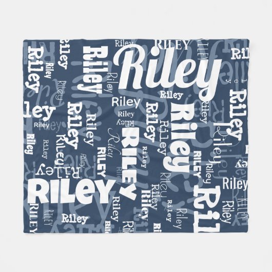 Personalisiertes Navy-Blue-White-Name-Muster Fleecedecke (Vorderseite (Horizontal))