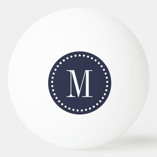 Personalisiertes Navy Dotted Circle Monogram Tischtennisball (Vorderseite)