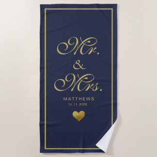 Personalisiertes navy gold Liebe Herz mr und mrs Strandtuch